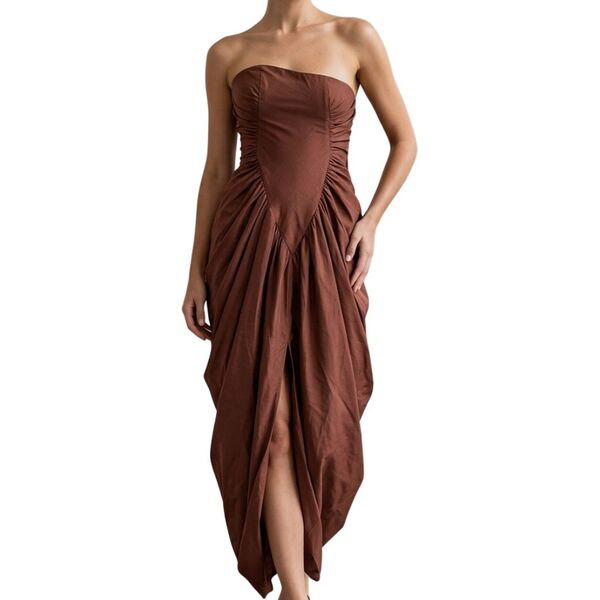 ASOS DESIGN Sukienka Bandeau Drapowana Bordowa Rozmiar 34