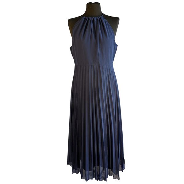 Granatowa Sukienka Midi Plisowana ASOS DESIGN Halter Rozmiar 42 - zdjęcie 2