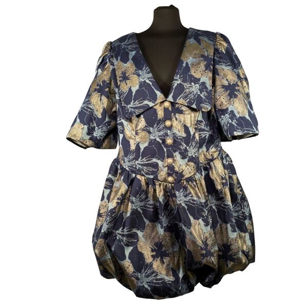 Granatowa Sukienka Mini Asos Luxe Złote Kwiaty Rozmiar 48 - zdjęcie 2