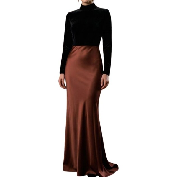 Bordowa Sukienka Maxi ASOS Design Aksamitna z Kontrastowym Dołem Rozmiar 46