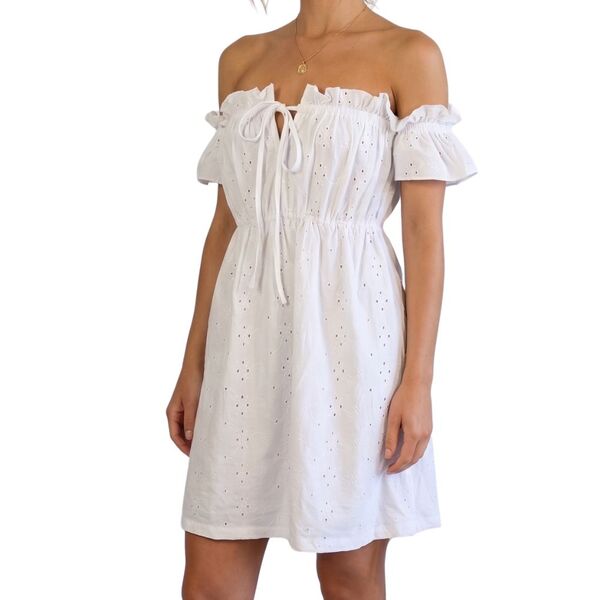 Biała Sukienka Mini ASOS DESIGN Hiszpanka z Haftem Rozmiar 38