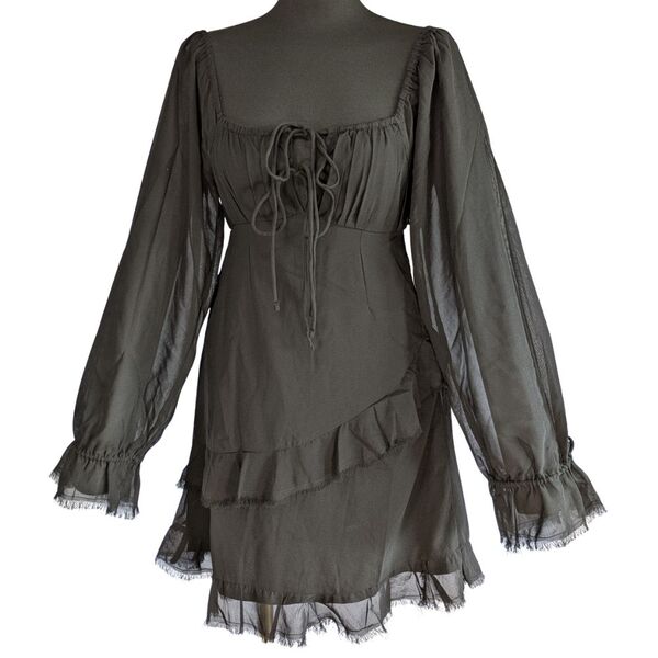 Czarna sukienka mini TOPSHOP z wiązaniem gorsetowym Rozmiar 34 - zdjęcie 4