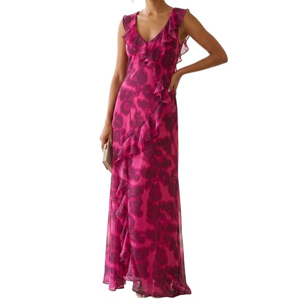 Fuksjowa Suknia Maxi TOPSHOP Kwiatowa Rozmiar 38
