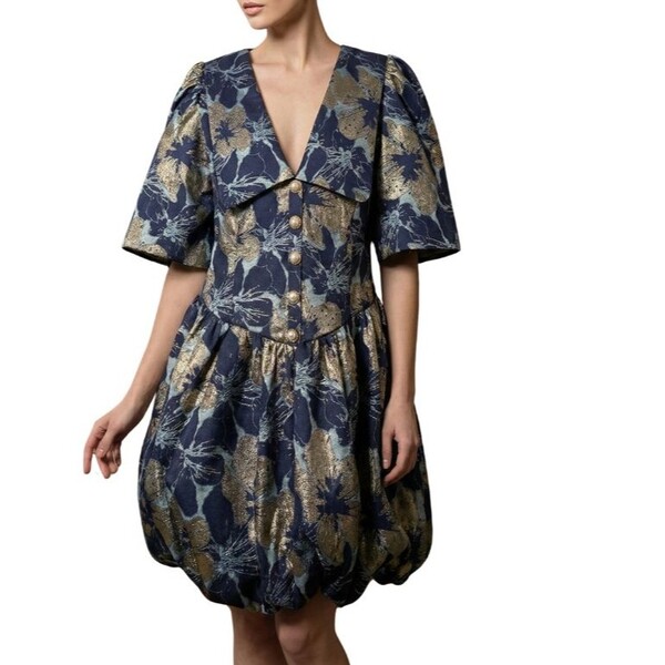 Granatowa Sukienka Mini Asos Luxe Złote Kwiaty Rozmiar 48