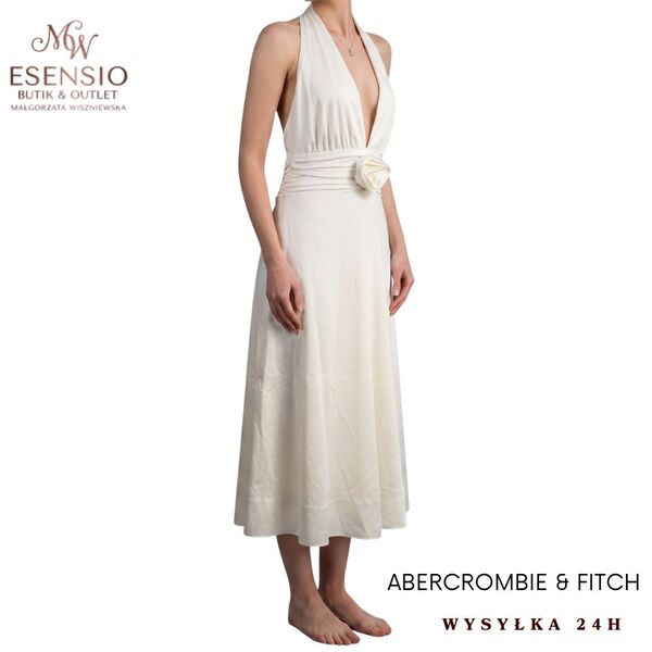 Abercrombie & Fitch Sukienka Midi Elegancka Ecru z Róźą Rozmiar L