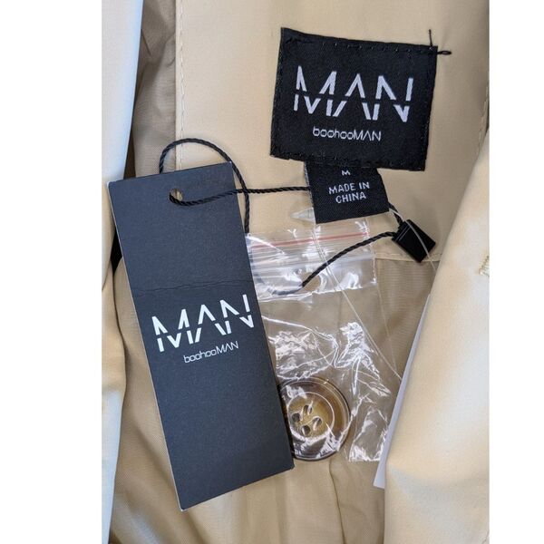 Beżowy Męski Płaszcz Trencz Classic Belted boohooMAN Rozmiar M - zdjęcie 9