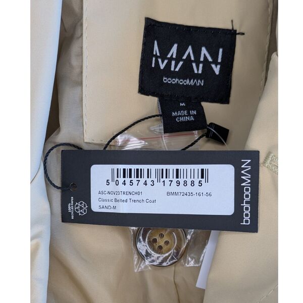 Beżowy Męski Płaszcz Trencz Classic Belted boohooMAN Rozmiar M - zdjęcie 10