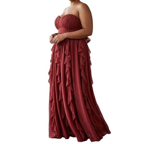 ASOS Luxe Sukienka Wieczorowa z Falbanami Maksy Bordeaux Rozmiar 46