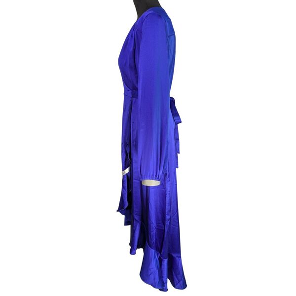 Flounce London Sukienka Maxi Satynowa Chabrowa Kopertowa z Falbaną Rozmiar 36 - zdjęcie 2