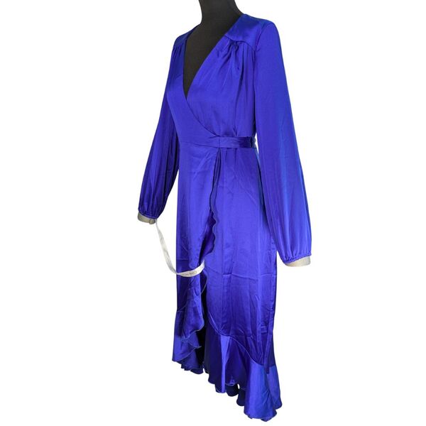 Flounce London Sukienka Maxi Satynowa Chabrowa Kopertowa z Falbaną Rozmiar 36 - zdjęcie 3
