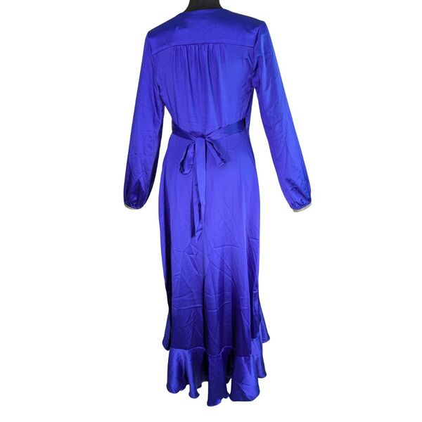 Flounce London Sukienka Maxi Satynowa Chabrowa Kopertowa z Falbaną Rozmiar 36 - zdjęcie 5
