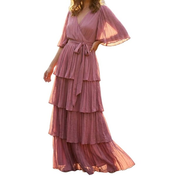 Brudny Róż Sukienka Maxi ASOS Design Plisowana Warstwowa Rozmiar 44