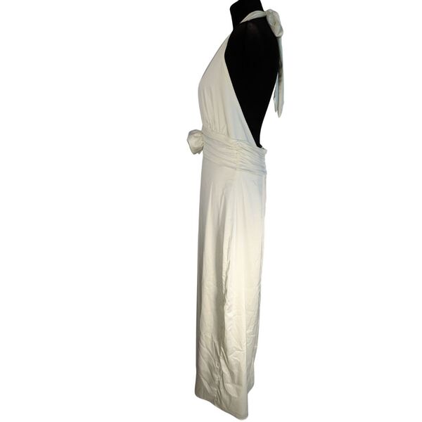 Abercrombie & Fitch Sukienka Midi Elegancka Ecru z Róźą Rozmiar L - zdjęcie 2