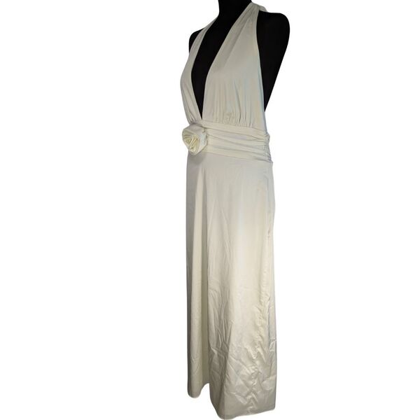 Abercrombie & Fitch Sukienka Midi Elegancka Ecru z Róźą Rozmiar L - zdjęcie 3