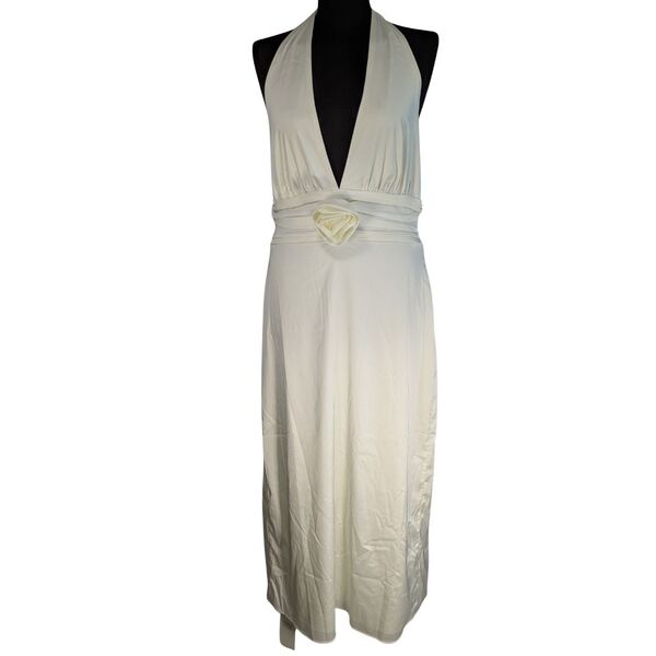 Abercrombie & Fitch Sukienka Midi Elegancka Ecru z Róźą Rozmiar L - zdjęcie 4