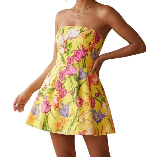 Żółta sukienka gorsetowa mini OASIS w kwiaty Rozmiar 42