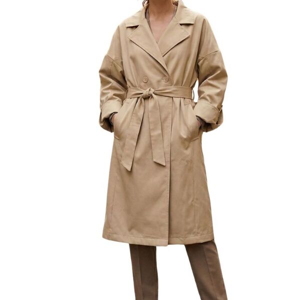 Beżowy Dwurzędowy Płaszcz Trench Trendyol Rozmiar 42 (XL)